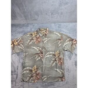 Hollis River Mens XXL Tropical Palm Leaf Aloha Shirt Rayon Olive Green Scenic